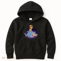 Cat Riding Shark Rainbow Bite Kids Hoodie thumb 0