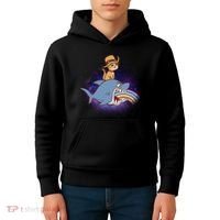 Cat Riding Shark Rainbow Bite Kids Hoodie thumb 4