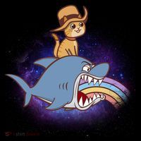 Cat Riding Shark Rainbow Bite Kids Hoodie thumb 5