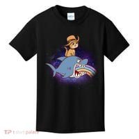 Cat Riding Shark Rainbow Bite Kids T-Shirt thumb 0