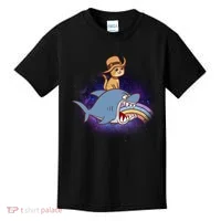 Cat Riding Shark Rainbow Bite Kids T-Shirt thumb 0