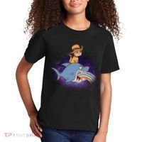 Cat Riding Shark Rainbow Bite Kids T-Shirt thumb 2