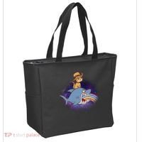 Cat Riding Shark Rainbow Bite Tote Bag thumb 2