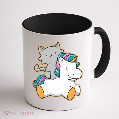 Cat Riding Unicorn Coffee Mug back
