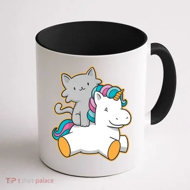 Cat Riding Unicorn Coffee Mug back