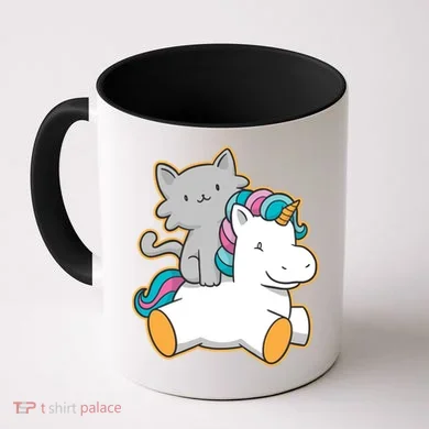 Cat Riding Unicorn Coffee Mug