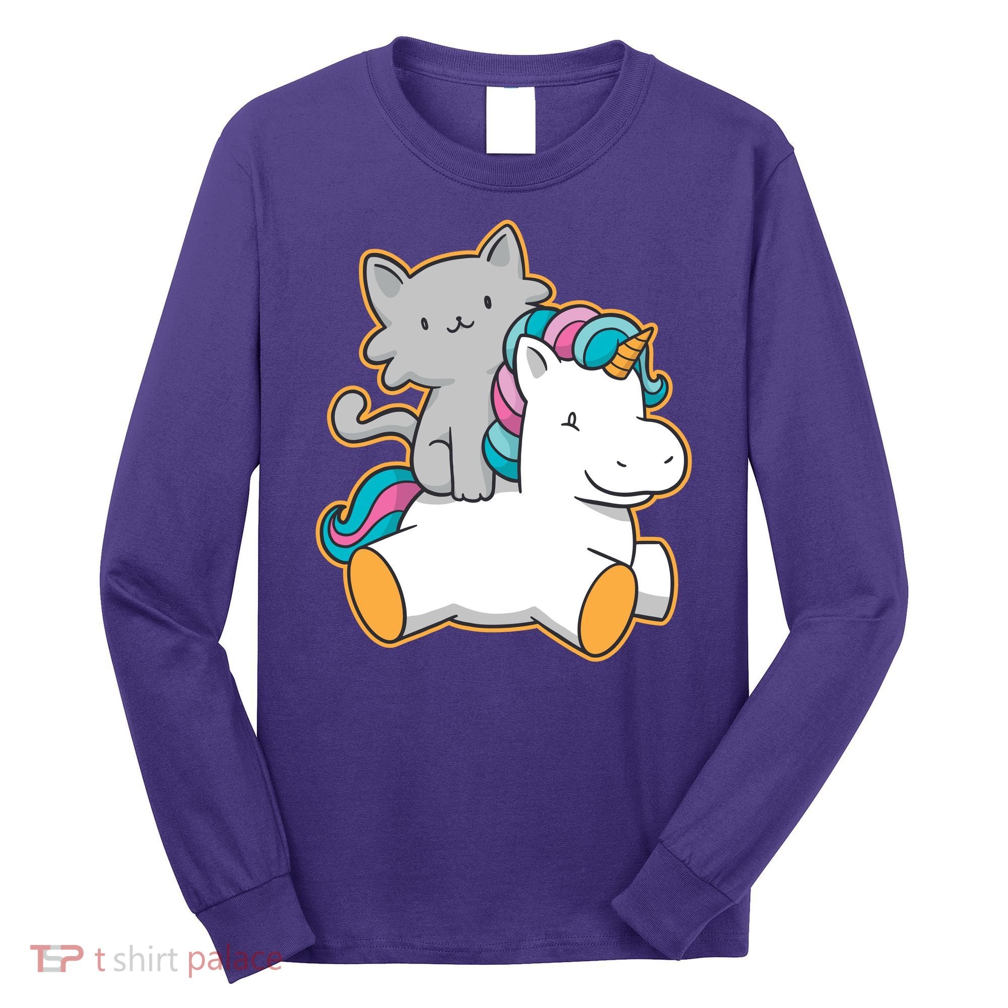 Cat Riding Unicorn Long Sleeve Shirt