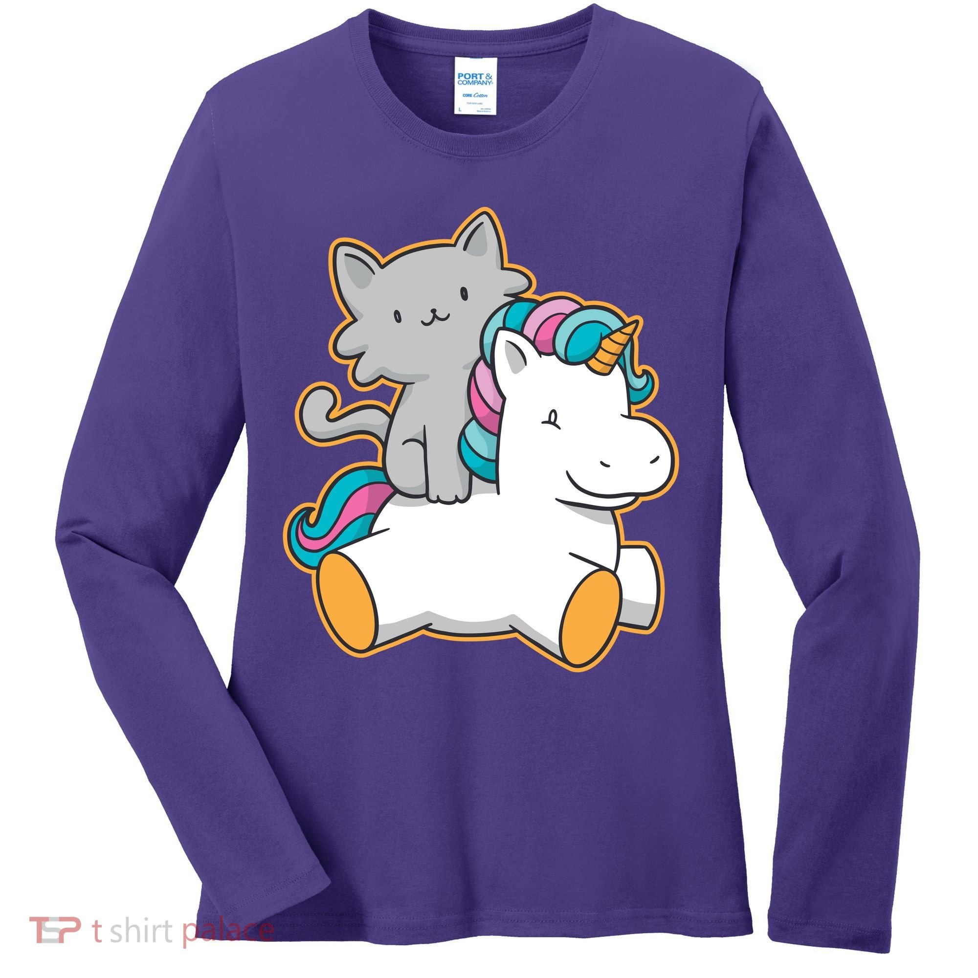 Cat Riding Unicorn Women's Long Sleeve Shirt