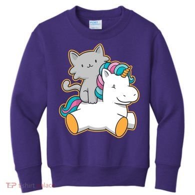 Cat Riding Unicorn Kids Sweatshirt