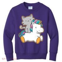 Cat Riding Unicorn Kids Sweatshirt thumb 0