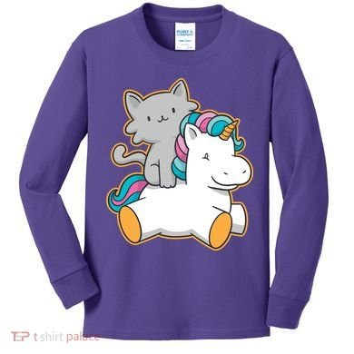 Cat Riding Unicorn Kids Long Sleeve Shirt