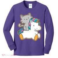 Cat Riding Unicorn Kids Long Sleeve Shirt thumb 0