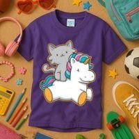 Cat Riding Unicorn Kids T-Shirt thumb 3