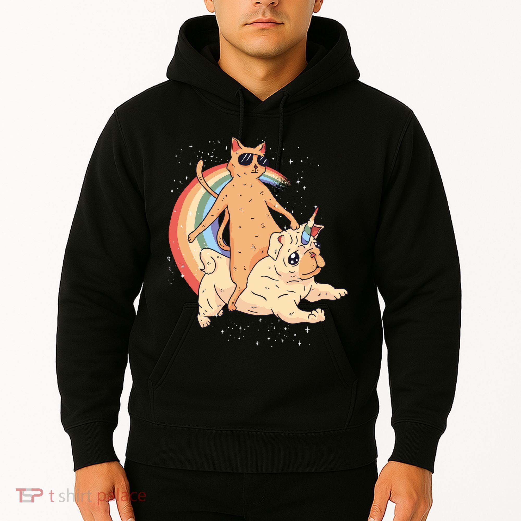Cat Riding Unidog Funny Dog Unicorn Hoodie