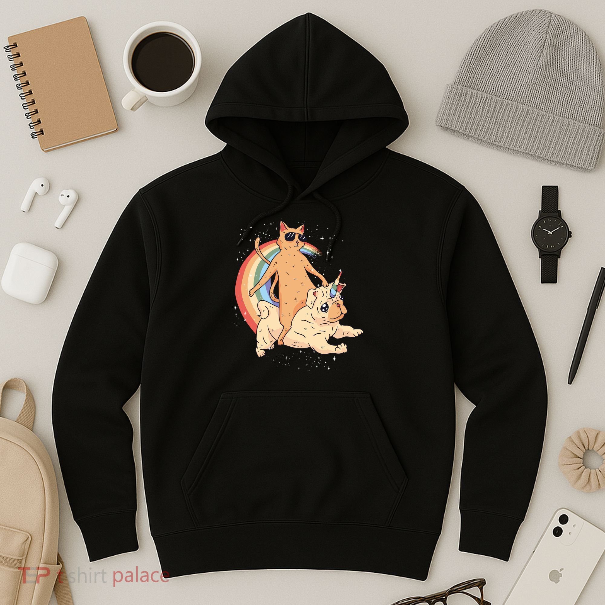 Cat Riding Unidog Funny Dog Unicorn Hoodie