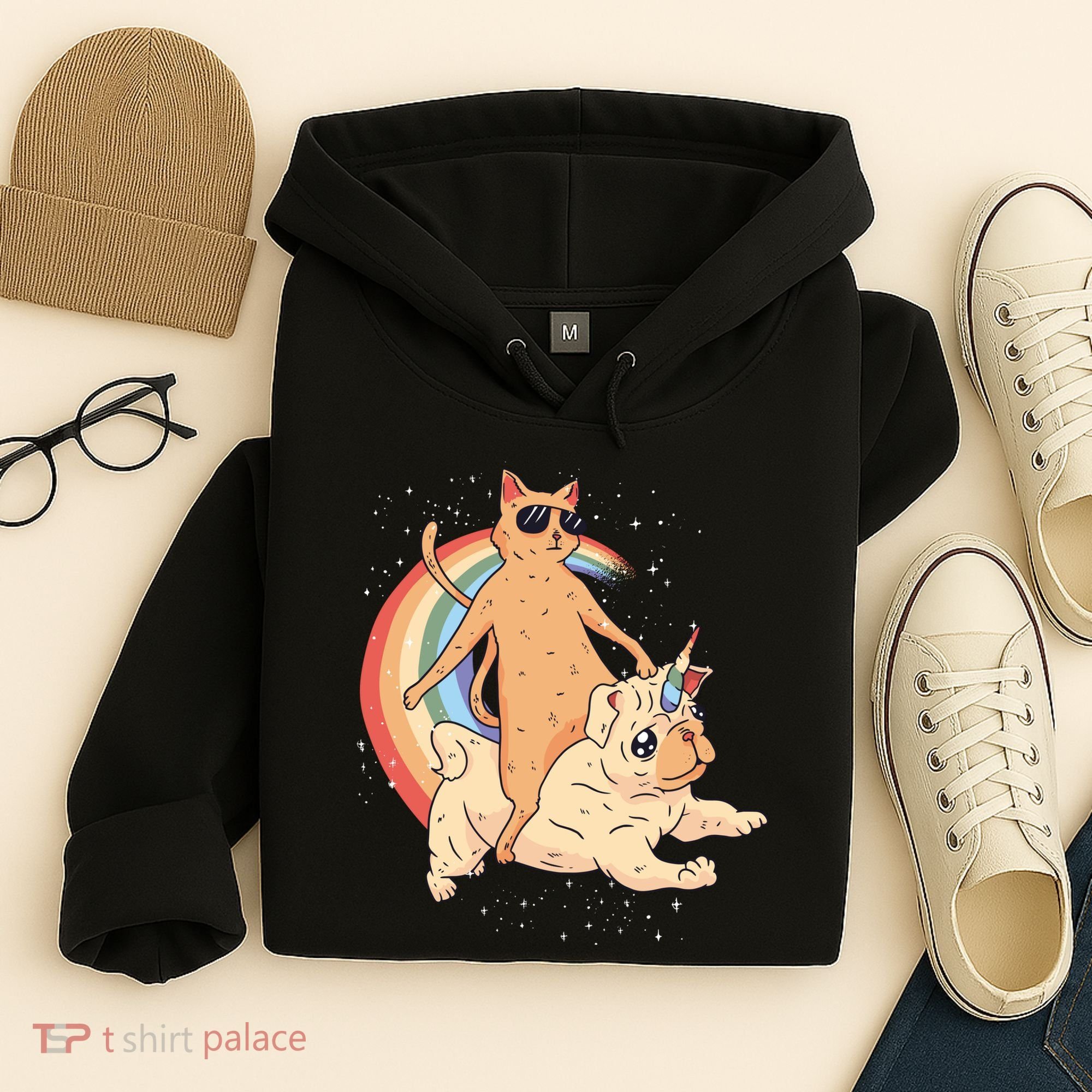 Cat Riding Unidog Funny Dog Unicorn Hoodie