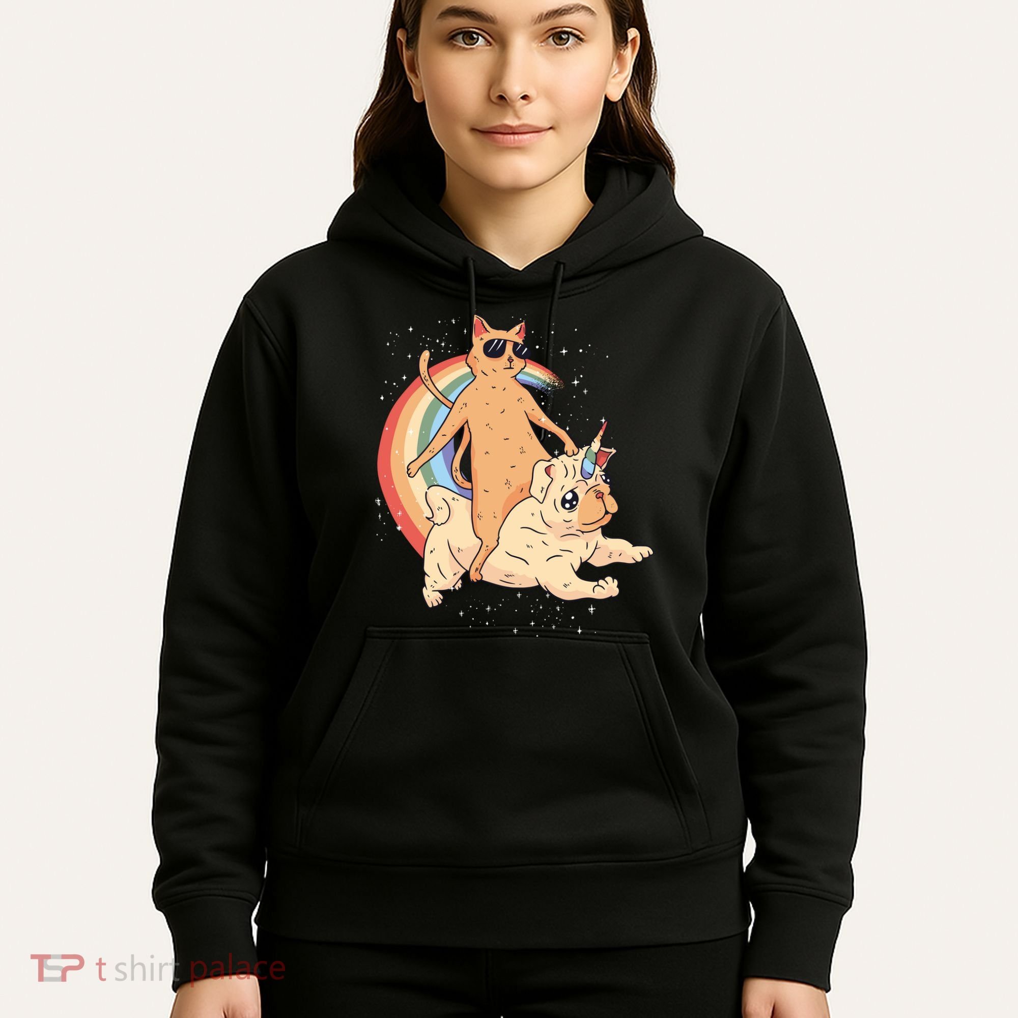 Cat Riding Unidog Funny Dog Unicorn Hoodie