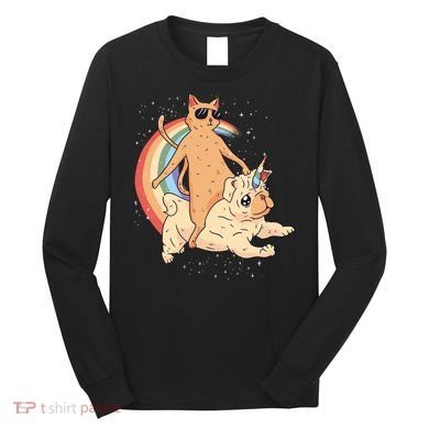 Cat Riding Unidog Funny Dog Unicorn Long Sleeve Shirt