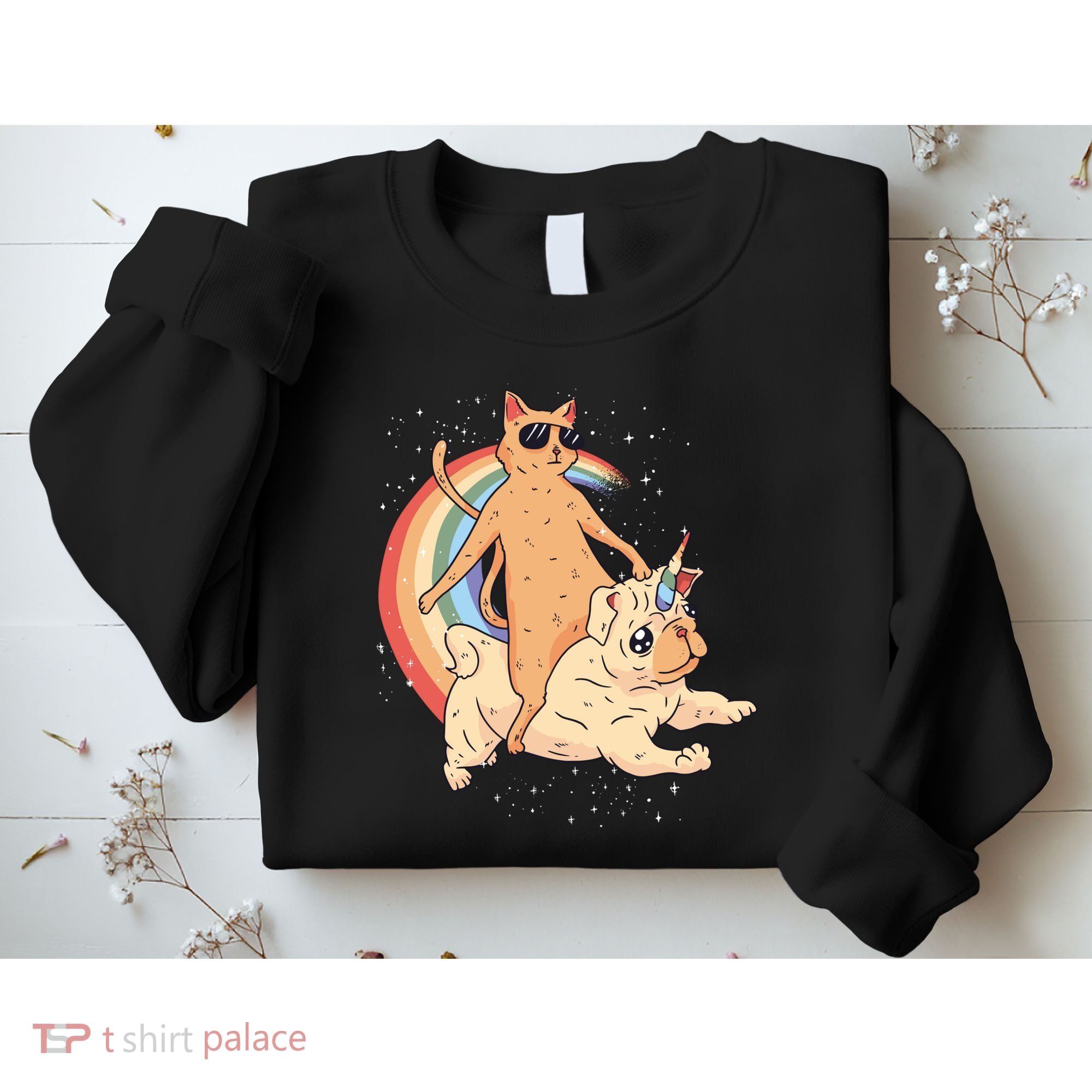 Cat Riding Unidog Funny Dog Unicorn Sweatshirt