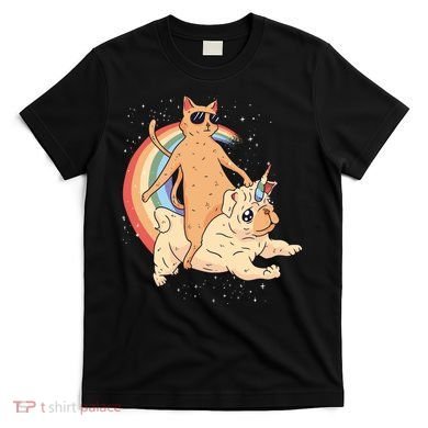 Cat Riding Unidog Funny Dog Unicorn T-Shirt