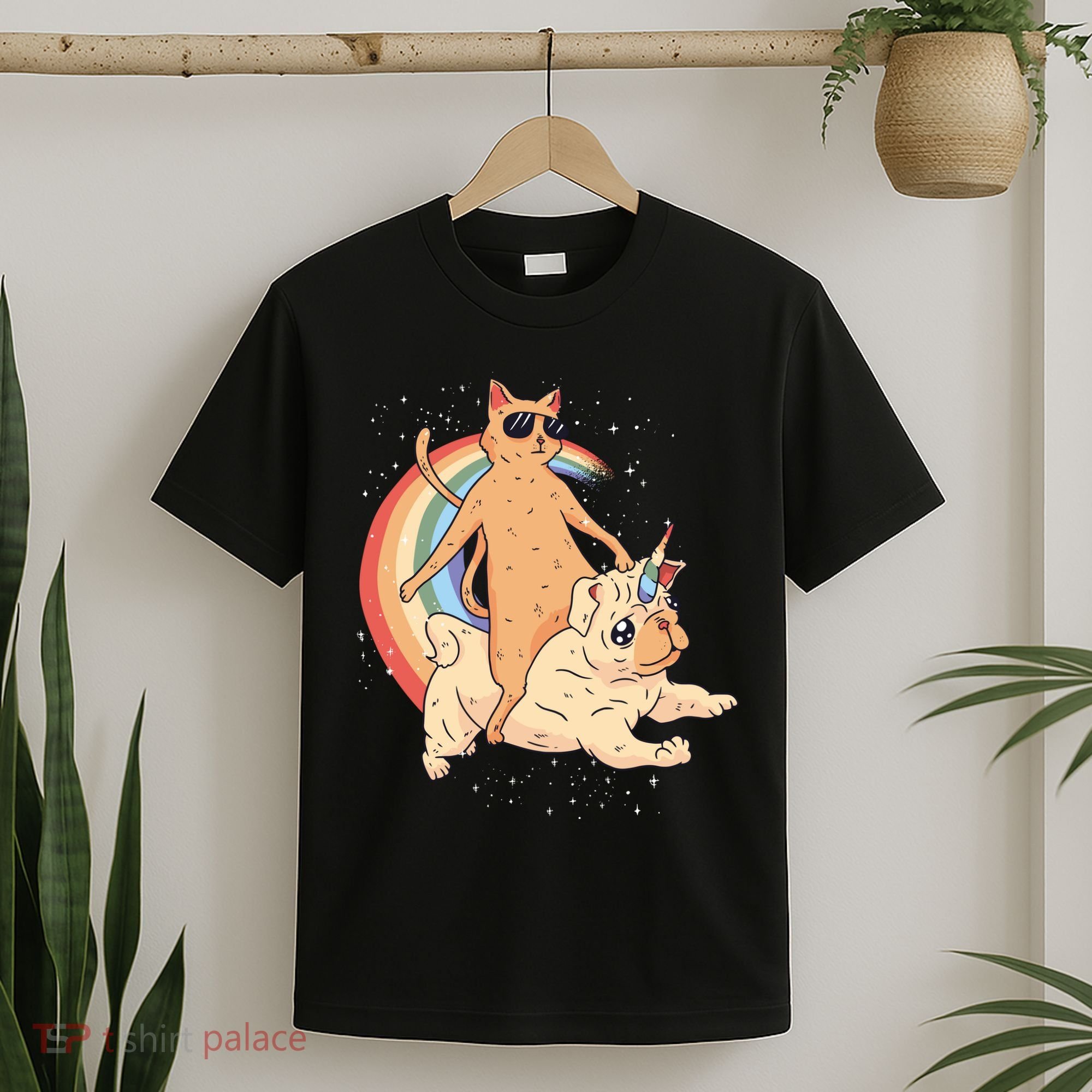 Cat Riding Unidog Funny Dog Unicorn T-Shirt