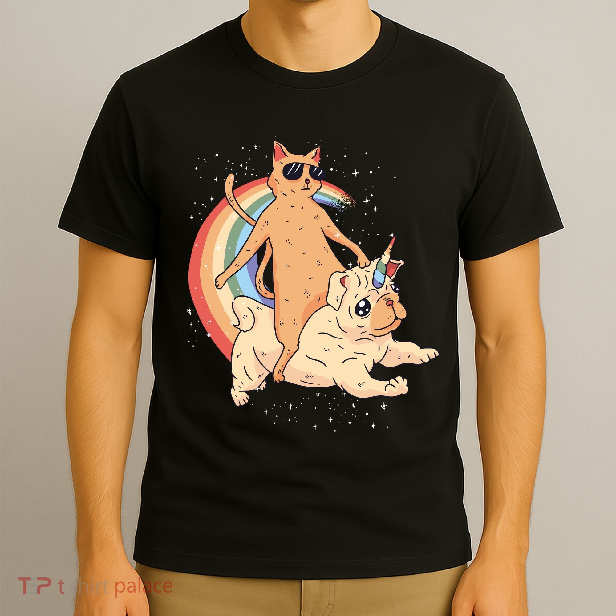 Cat Riding Unidog Funny Dog Unicorn T-Shirt