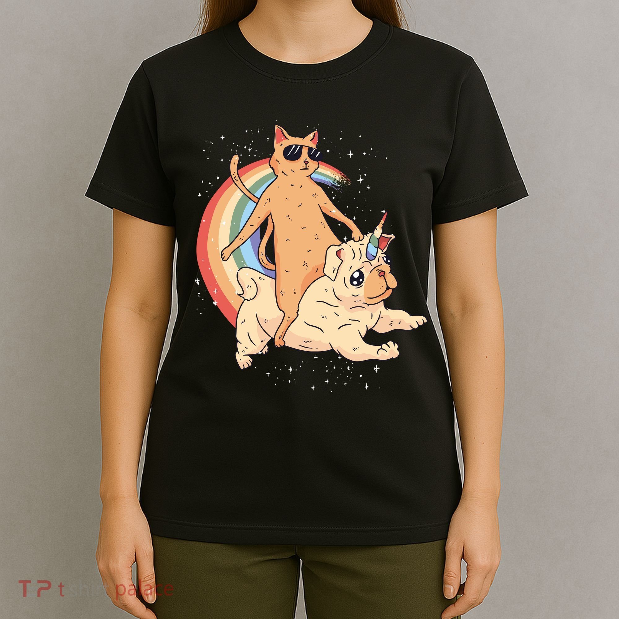 Cat Riding Unidog Funny Dog Unicorn T-Shirt