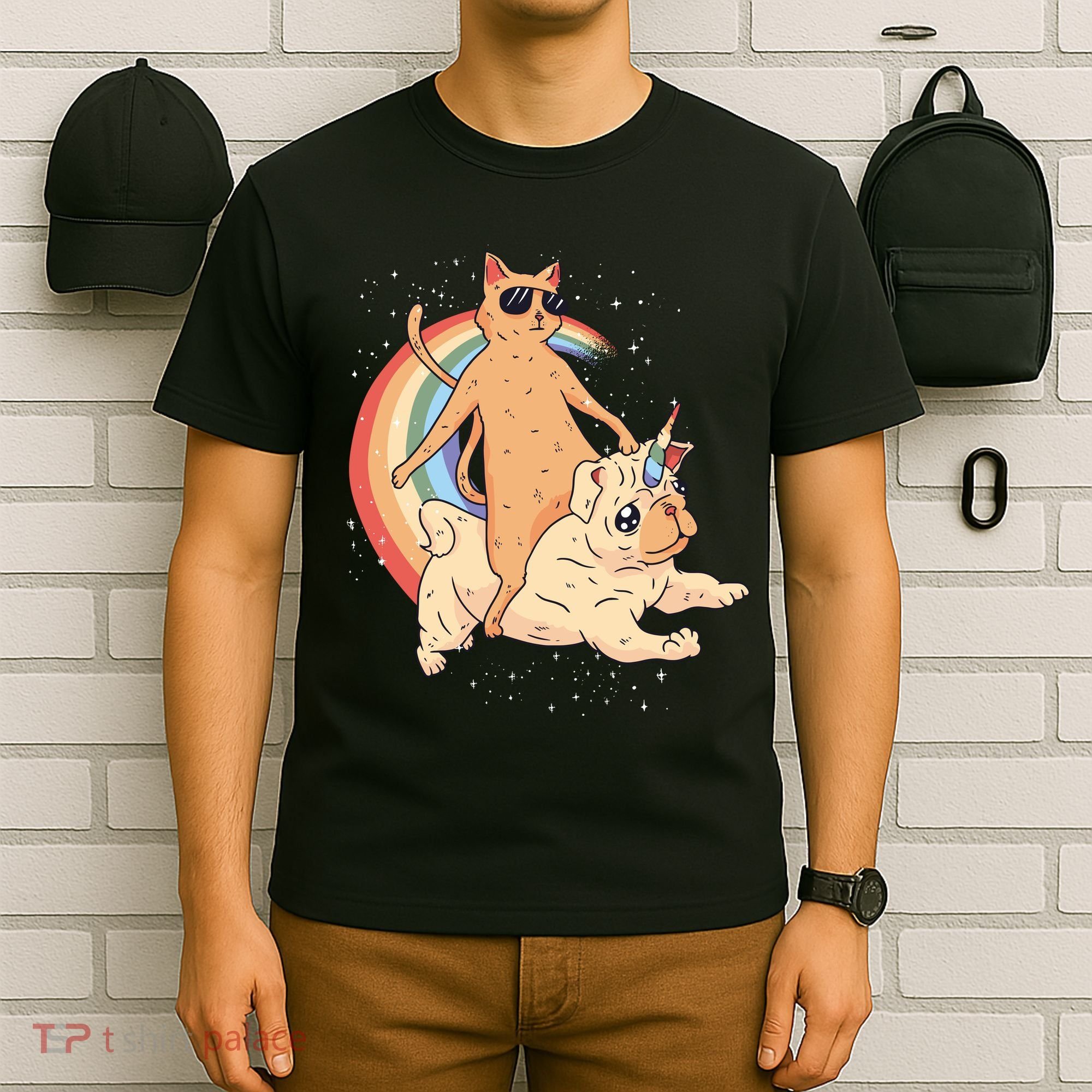 Cat Riding Unidog Funny Dog Unicorn T-Shirt