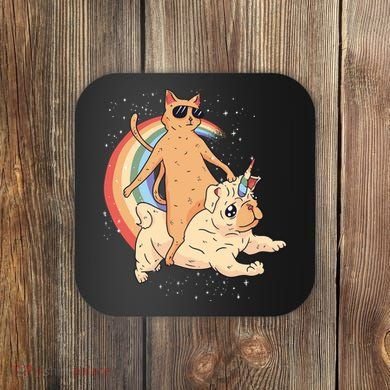 Cat Riding Unidog Funny Dog Unicorn Coaster