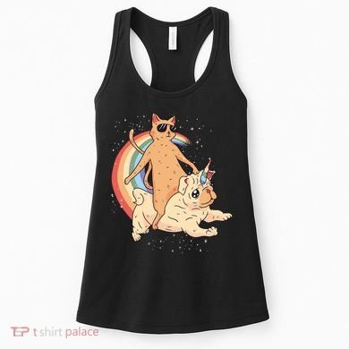Cat Riding Unidog Funny Dog Unicorn Women's Tank Top