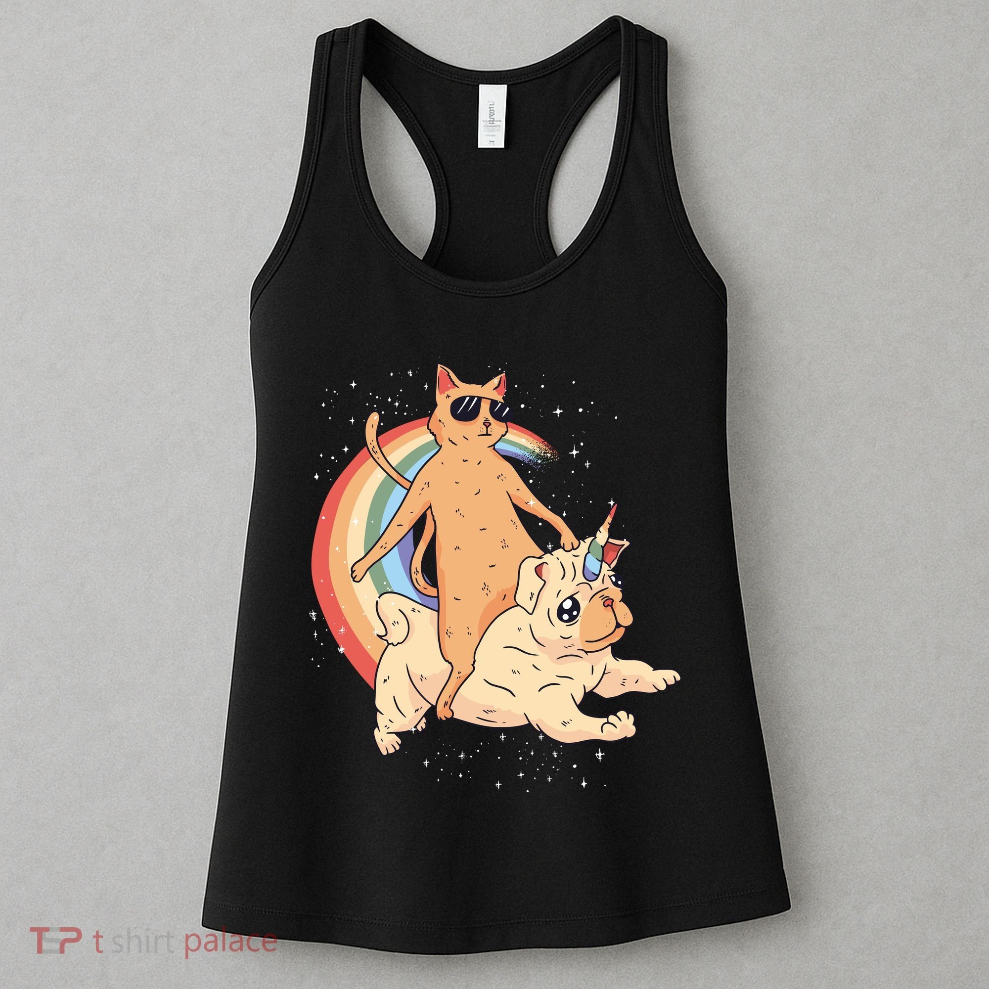 Cat Riding Unidog Funny Dog Unicorn Women's Tank Top