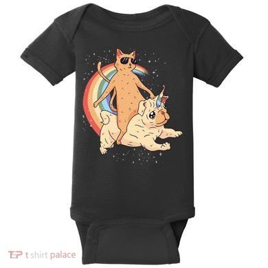 Cat Riding Unidog Funny Dog Unicorn Baby Bodysuit