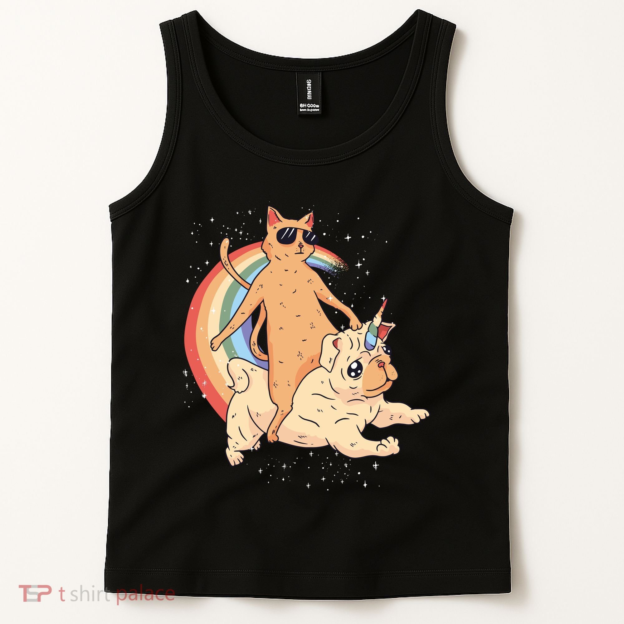 Cat Riding Unidog Funny Dog Unicorn Tank Top
