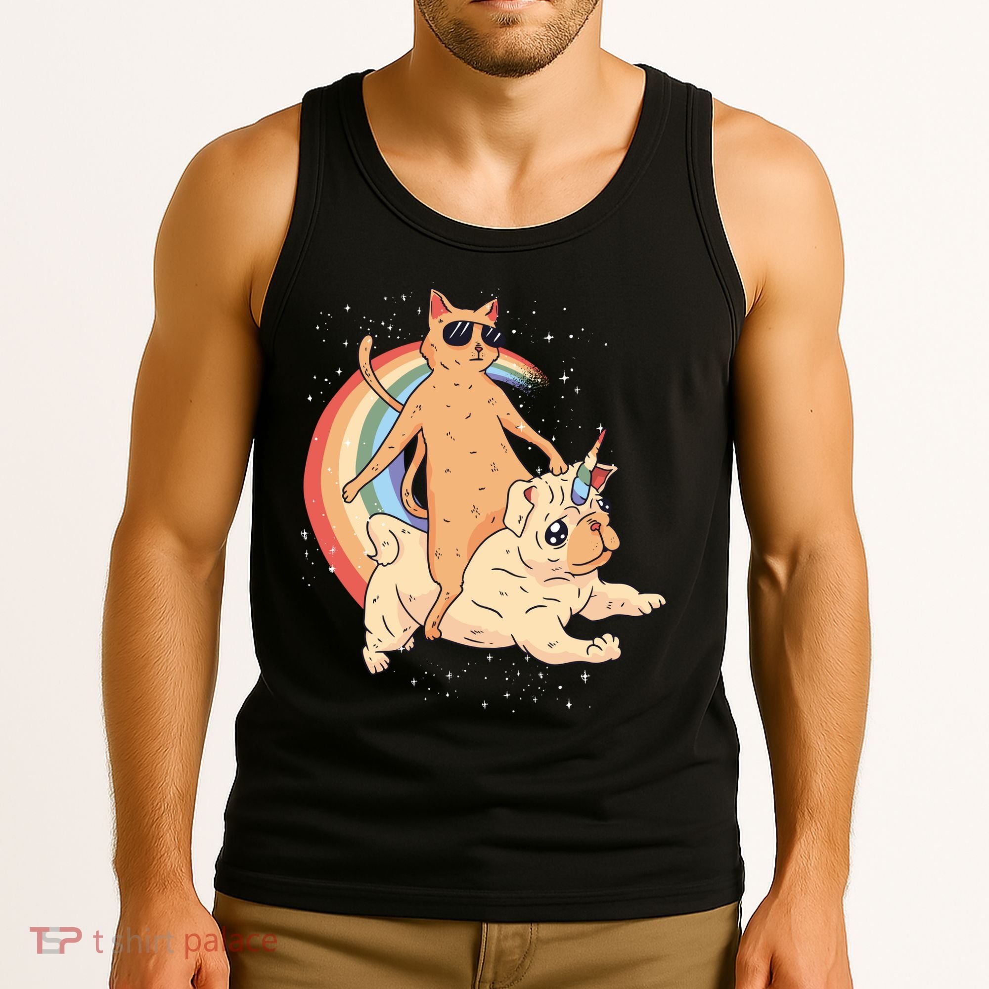 Cat Riding Unidog Funny Dog Unicorn Tank Top