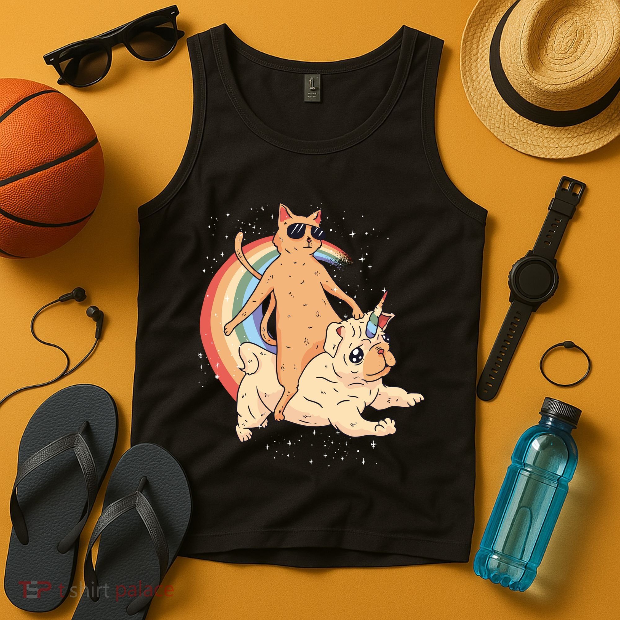 Cat Riding Unidog Funny Dog Unicorn Tank Top