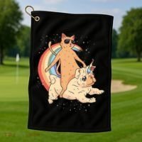 Cat Riding Unidog Funny Dog Unicorn Golf Towel thumb 1