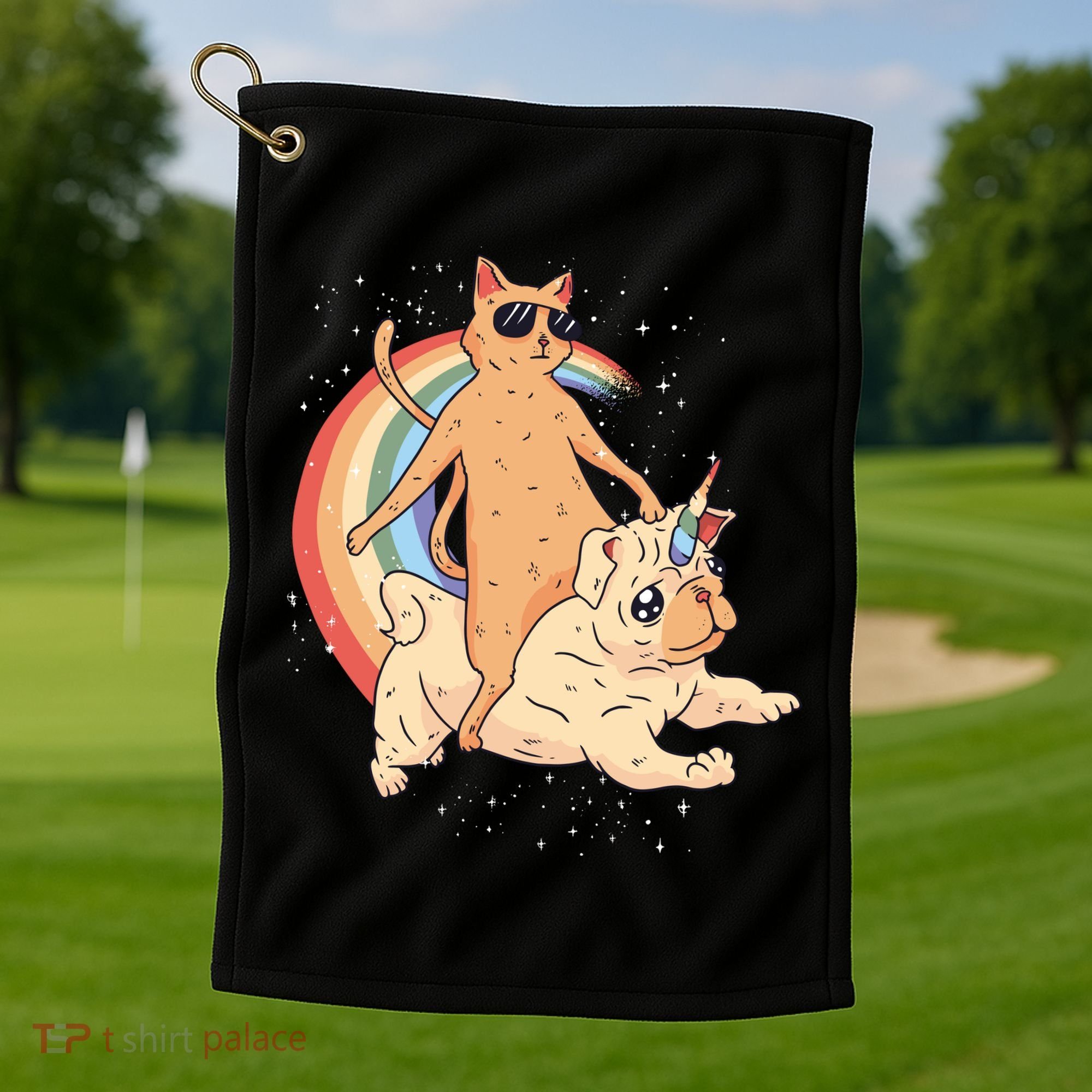 Cat Riding Unidog Funny Dog Unicorn Golf Towel
