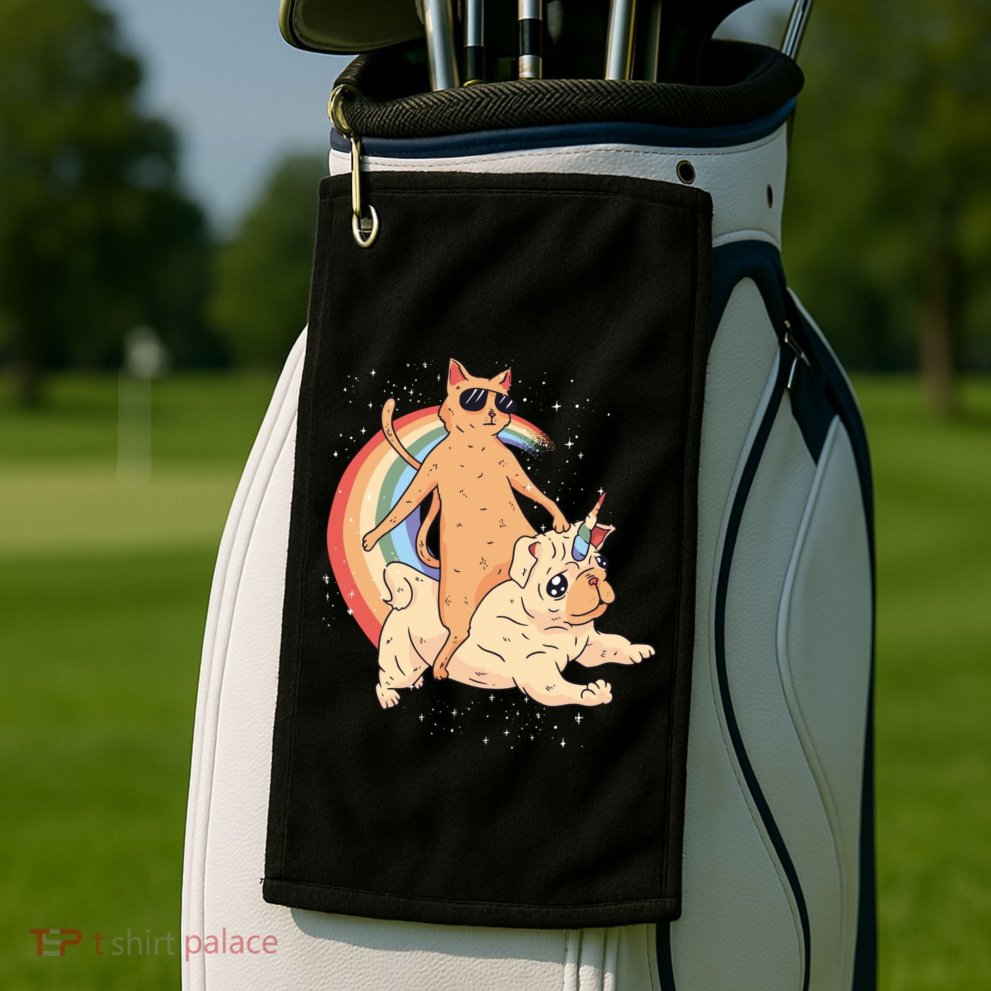 Cat Riding Unidog Funny Dog Unicorn Golf Towel