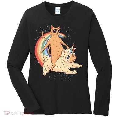 Cat Riding Unidog Funny Dog Unicorn Women's Long Sleeve Shirt