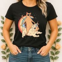 Cat Riding Unidog Funny Dog Unicorn Women's T-Shirt thumb 2
