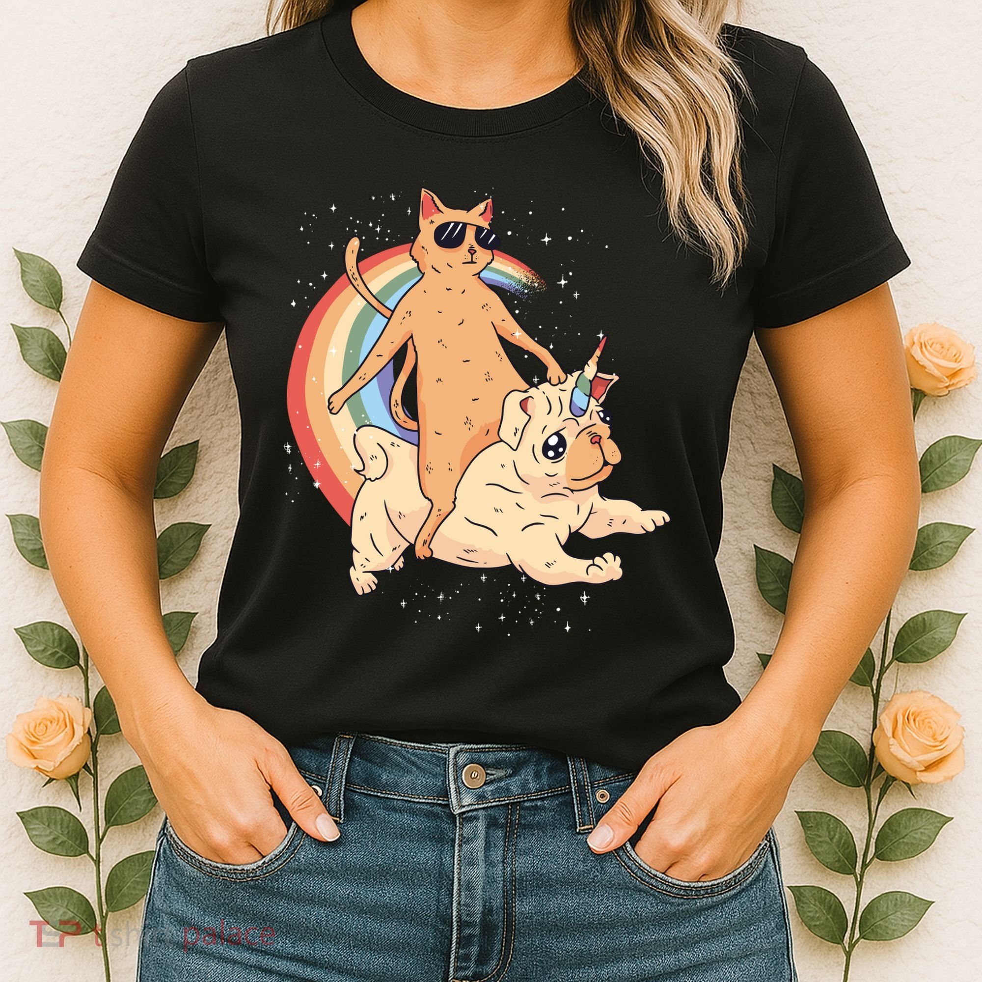 Cat Riding Unidog Funny Dog Unicorn Women's T-Shirt