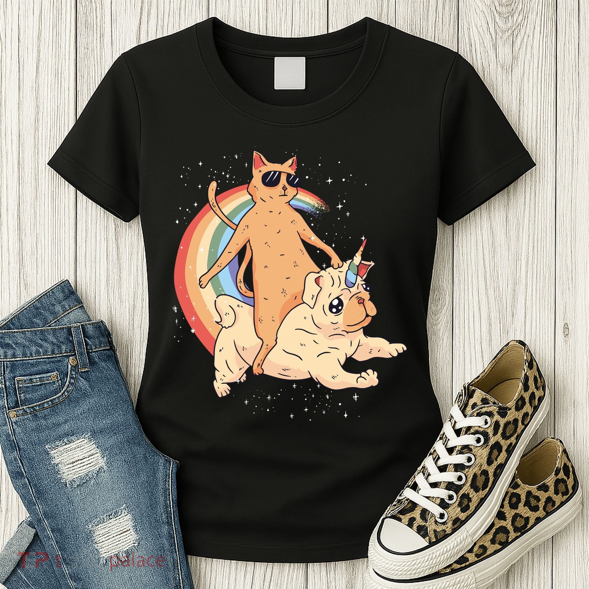 Cat Riding Unidog Funny Dog Unicorn Women's T-Shirt