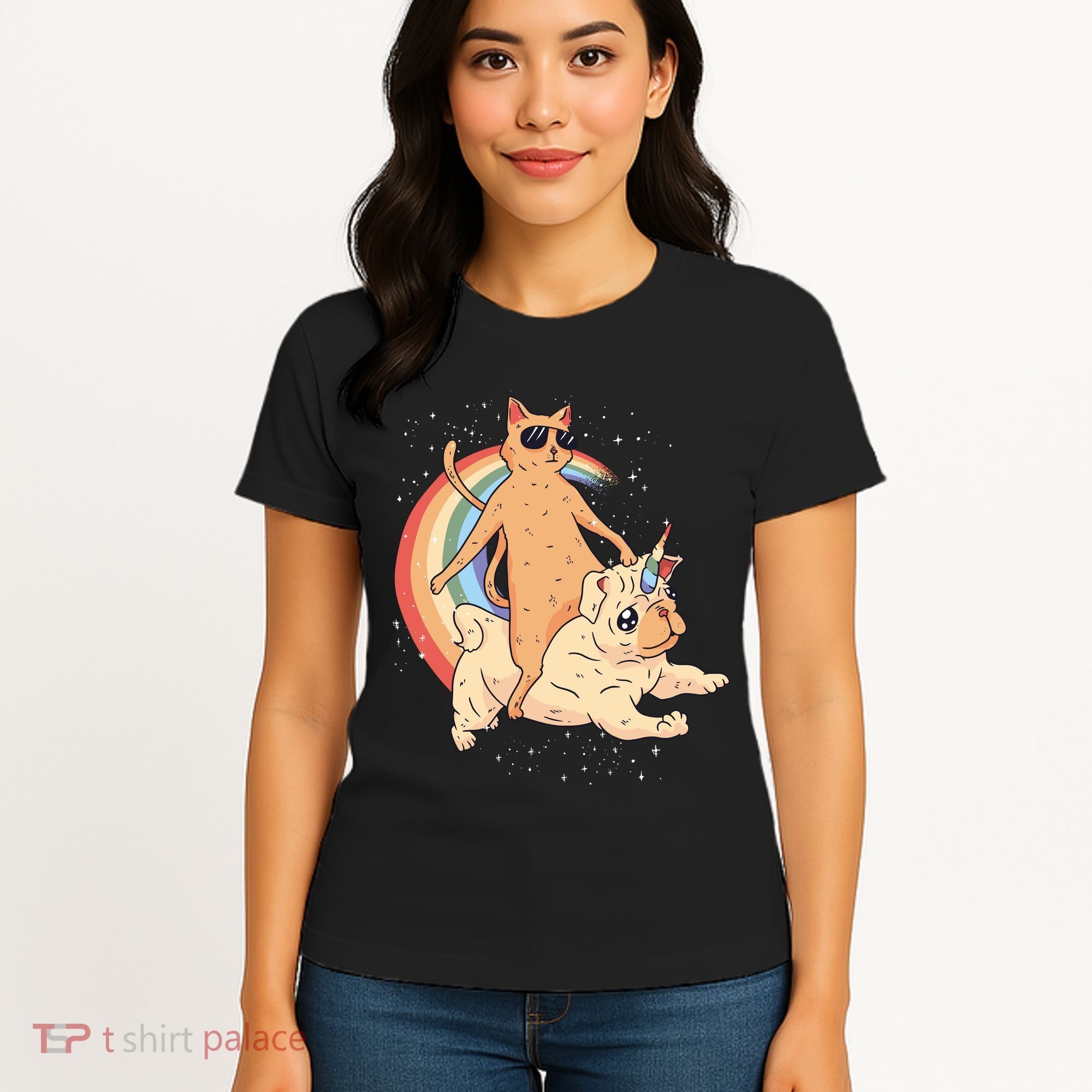 Cat Riding Unidog Funny Dog Unicorn Women's T-Shirt