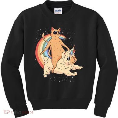 Cat Riding Unidog Funny Dog Unicorn Kids Sweatshirt