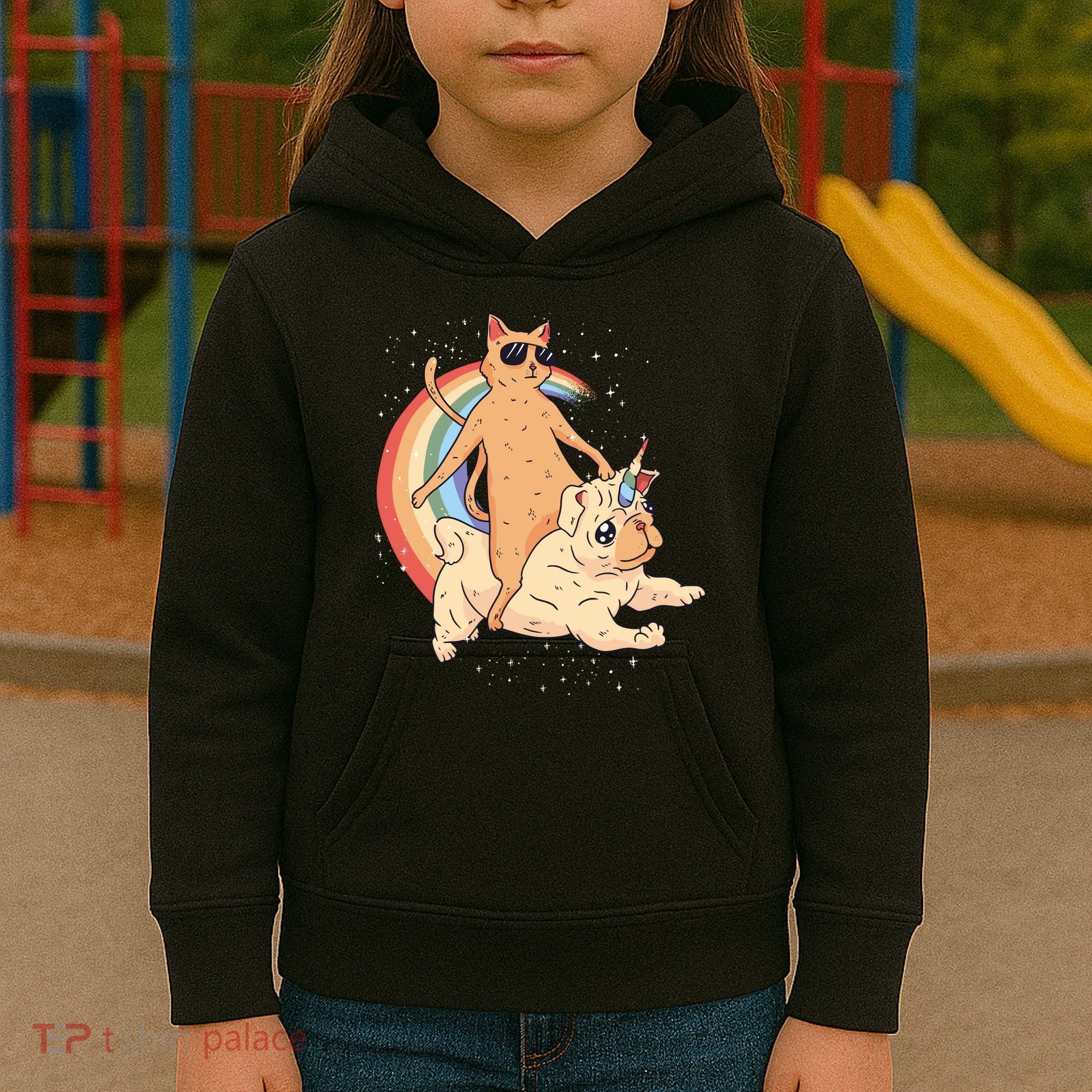 Cat Riding Unidog Funny Dog Unicorn Kids Hoodie