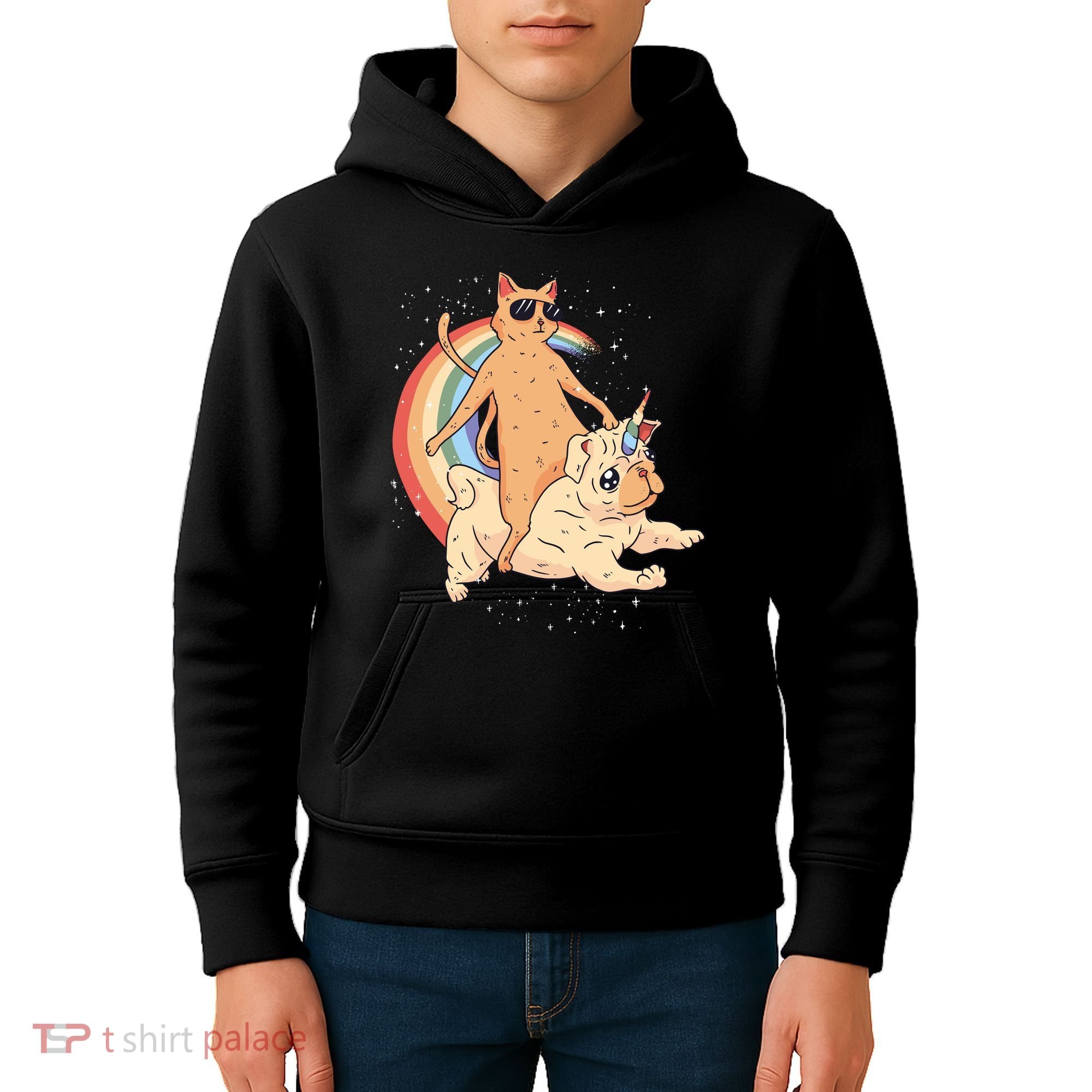 Cat Riding Unidog Funny Dog Unicorn Kids Hoodie