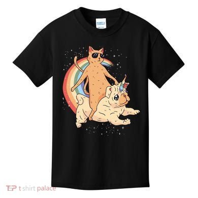 Cat Riding Unidog Funny Dog Unicorn Kids T-Shirt