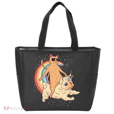 Cat Riding Unidog Funny Dog Unicorn Tote Bag