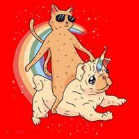 Cat Riding Unidog Funny Dog Unicorn Santa Hat thumb 1