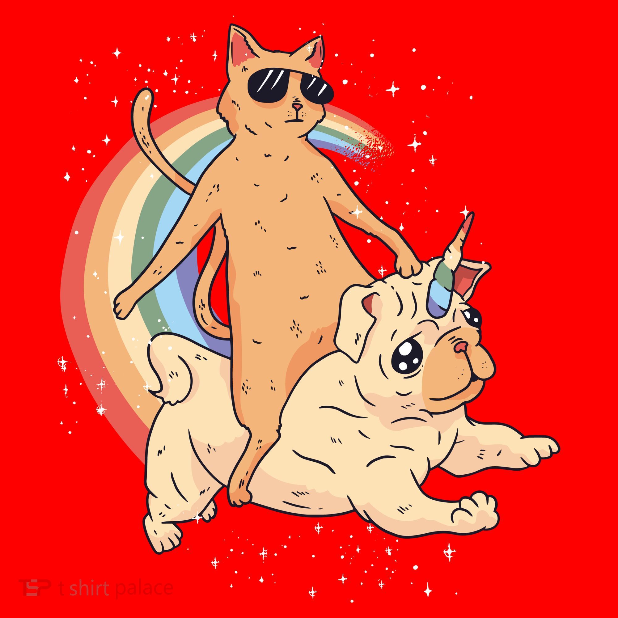 Cat Riding Unidog Funny Dog Unicorn Santa Hat